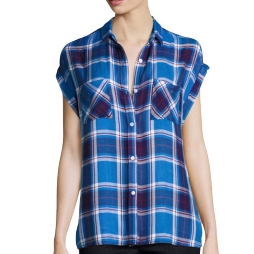 Rails Brit Royal/Santorini Short Sleeve Plaid Shi… - image 1